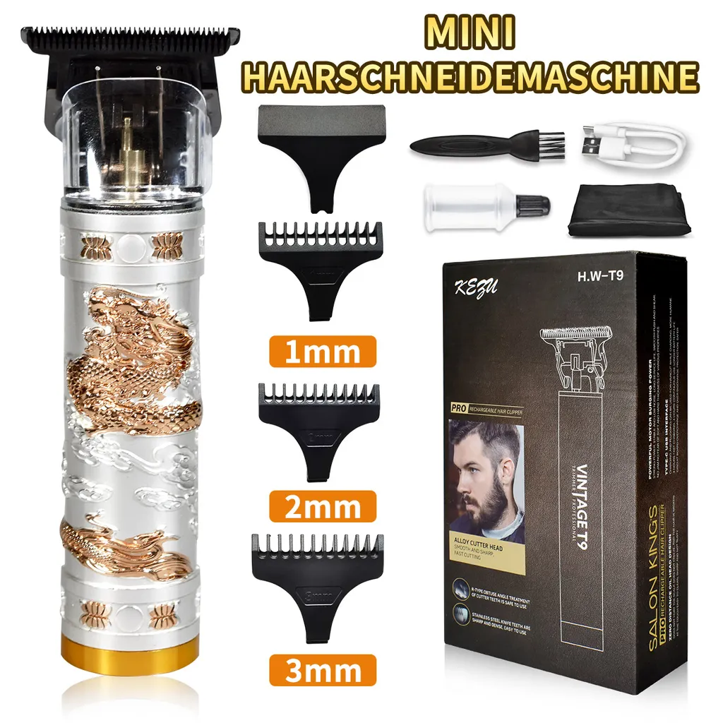 Haarsneider Haartrimmer für Herren Bartschneider Barttrimmer Haarschneider T-Klinge Haarschneidemaschine Professioneller USB Wiederaufladbar -Gold,Weiß, Drachen